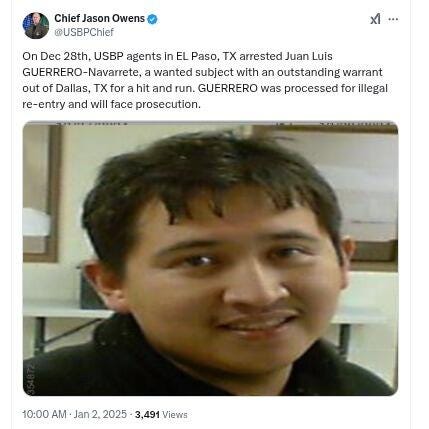 x.com post by US Border Patrol Chief Jason Owens