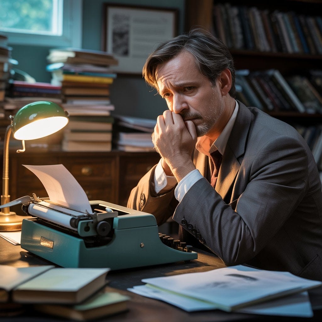 Image of a middle-aged writer afraid of exposing his true person Image of a middle-aged writer afraid of exposing his true person