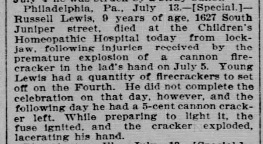 Tetanus antitoxin was a new treatment in 1900, but it likely wasn’t available at homeopathic hospitals.