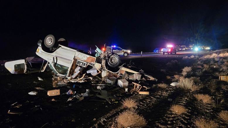 Camper van smashed apart after car crash