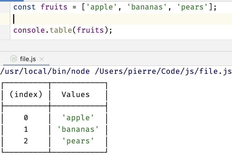With console.table With console.table