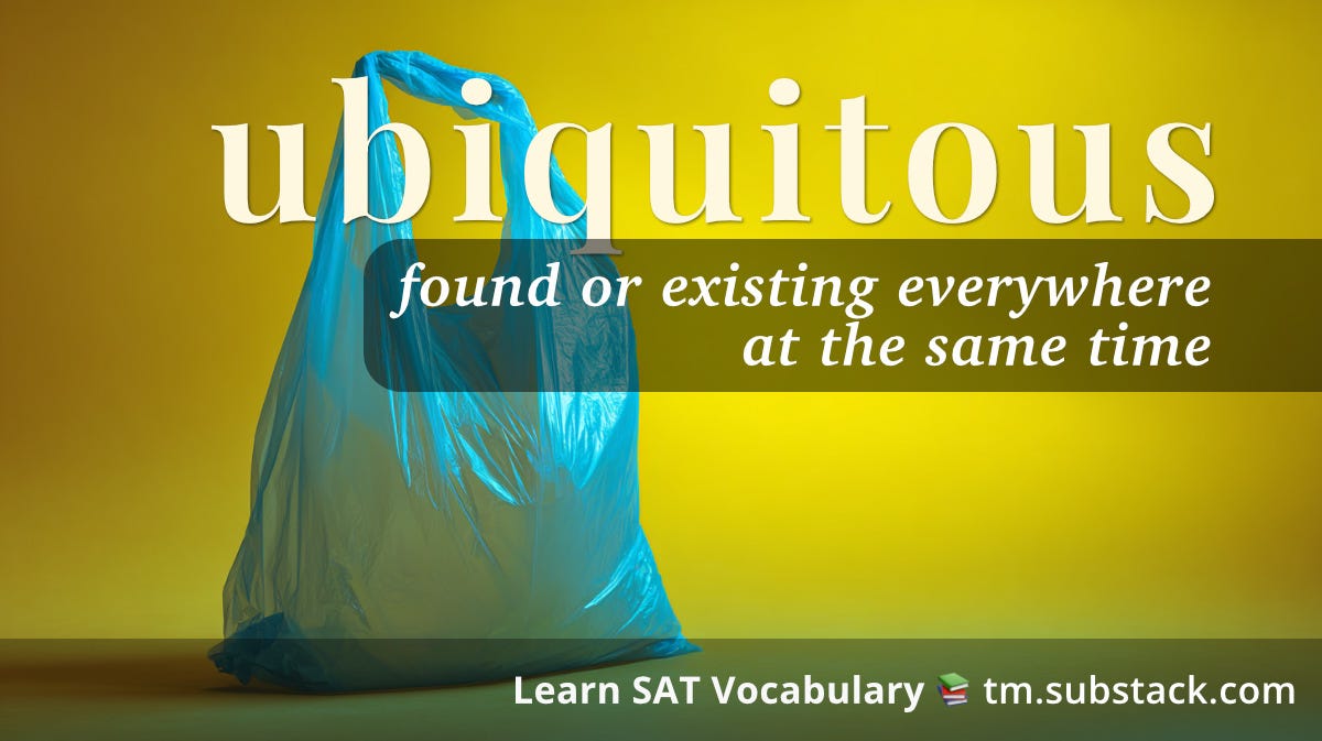 Illustration of a plastic shopping bag; used to illustrate the SAT word 'ubiquitous'.