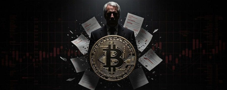 A shadowy suited figure looms behind a large Bitcoin coin surrounded by scattered classified documents, set against a dark background with red financial charts, evoking government secrecy and institutional control over cryptocurrency A shadowy suited figure looms behind a large Bitcoin coin surrounded by scattered classified documents, set against a dark background with red financial charts, evoking government secrecy and institutional control over cryptocurrency