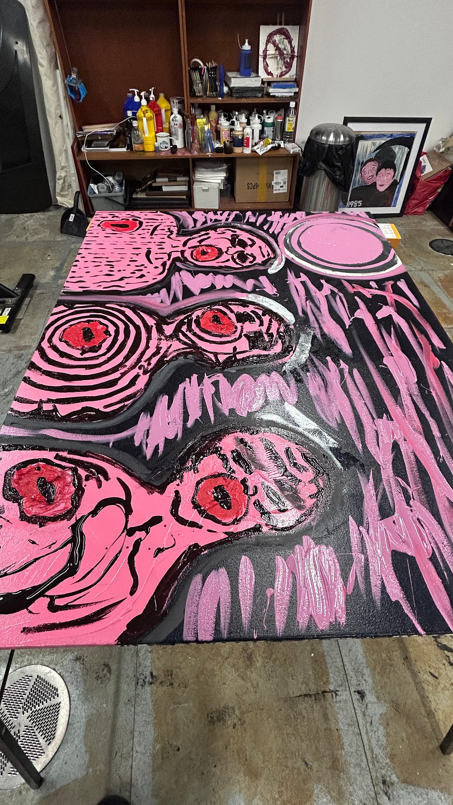 Three haunting abstract figures. Three haunting abstract figures.