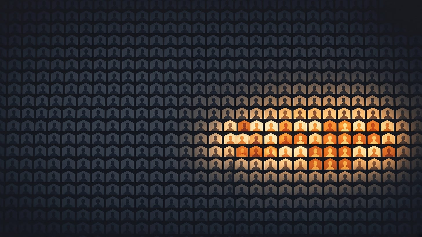 A dark grid of contacts with a small cluster lit A dark grid of contacts with a small cluster lit