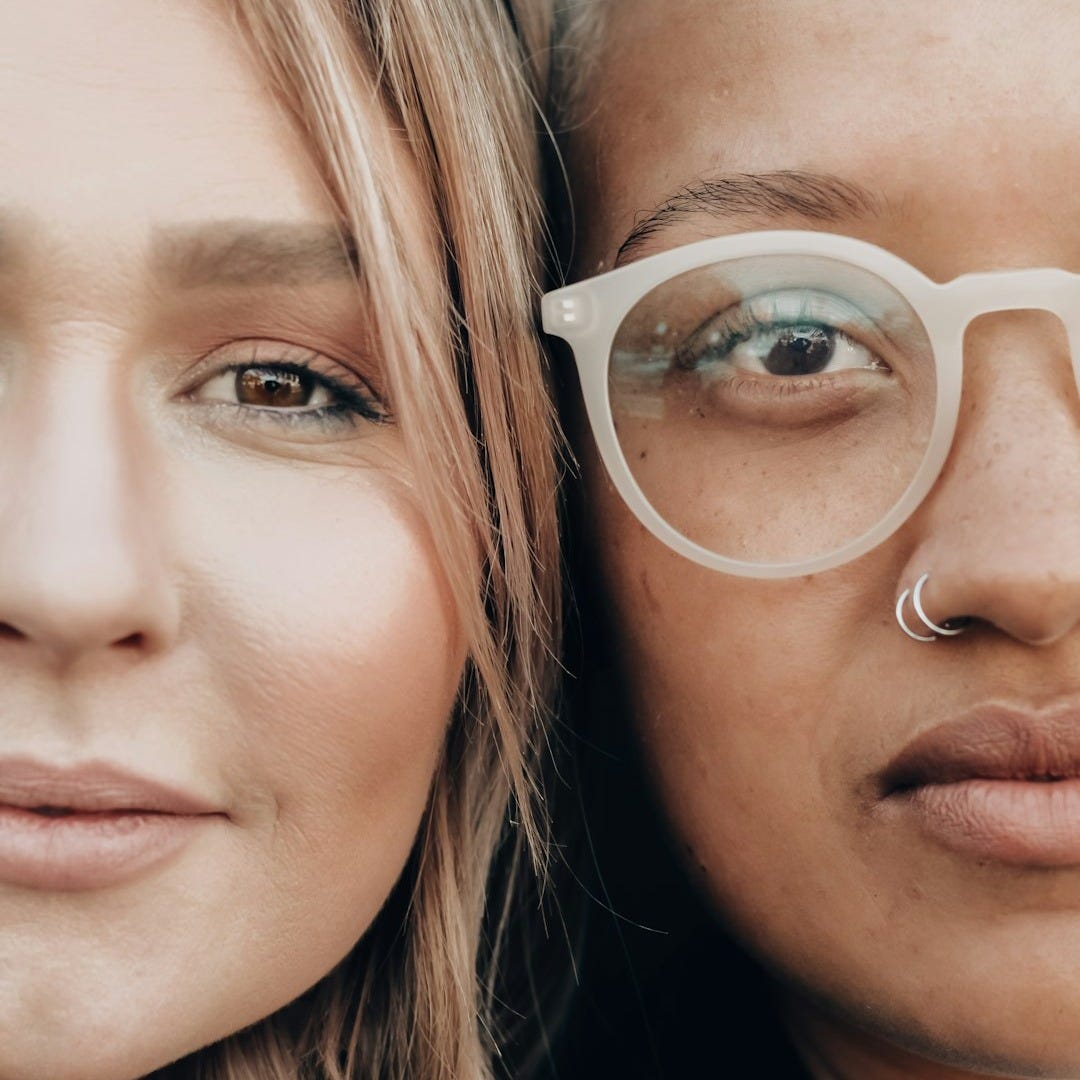 woman wearing white framed eyeglasses woman wearing white framed eyeglasses