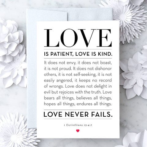 Design With Heart - “1 Corinthians 13: 4-7” Greeting Card – The Great Gift  and Paper Co.