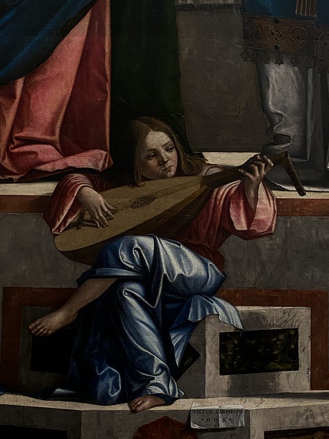 Detail of a red velvet garment in a Venetian painting