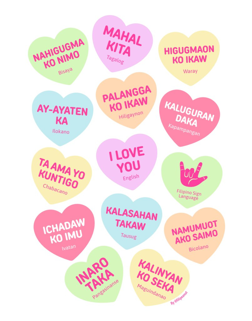 Heart candy with I love you in different Philippine languages Heart candy with I love you in different Philippine languages