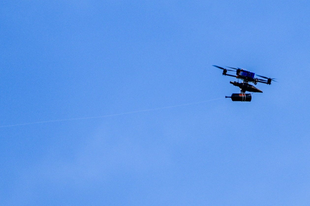 FPV drone with fiber optic cable flying over the Lebanon-Israel border. FPV drone with fiber optic cable flying over the Lebanon-Israel border.