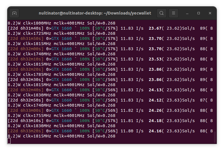 miniZ miner output