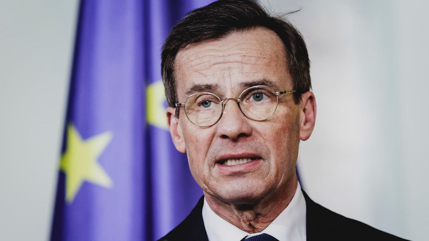BERLIN, GERMANY - JANUARY 17: Ulf Kristersson, Prime Minister of Sweden, is pictured during a press conference after his meeting with Federal Chancellor Olaf Scholz (not pictured) on January 17, 2025 in Berlin, Germany. (Photo by Florian Gaertner/Photothek via Getty Images)
