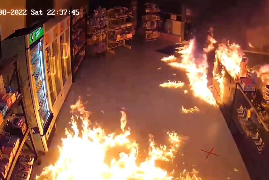 A fire inside a tobacco shop.