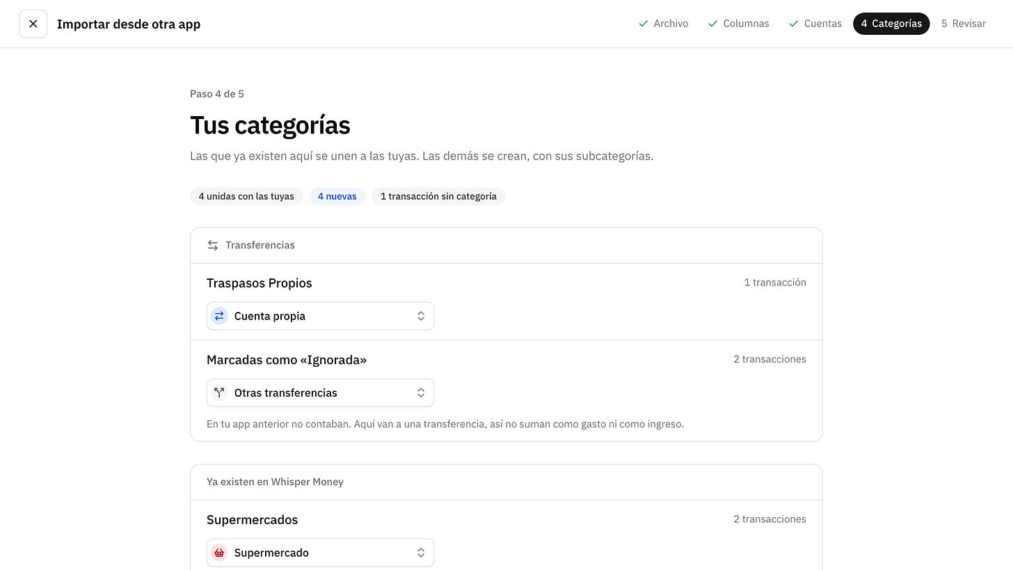 Paso de categorías: los Traspasos Propios van a Cuenta propia y las categorías de Banktrack se unen a las tuyas