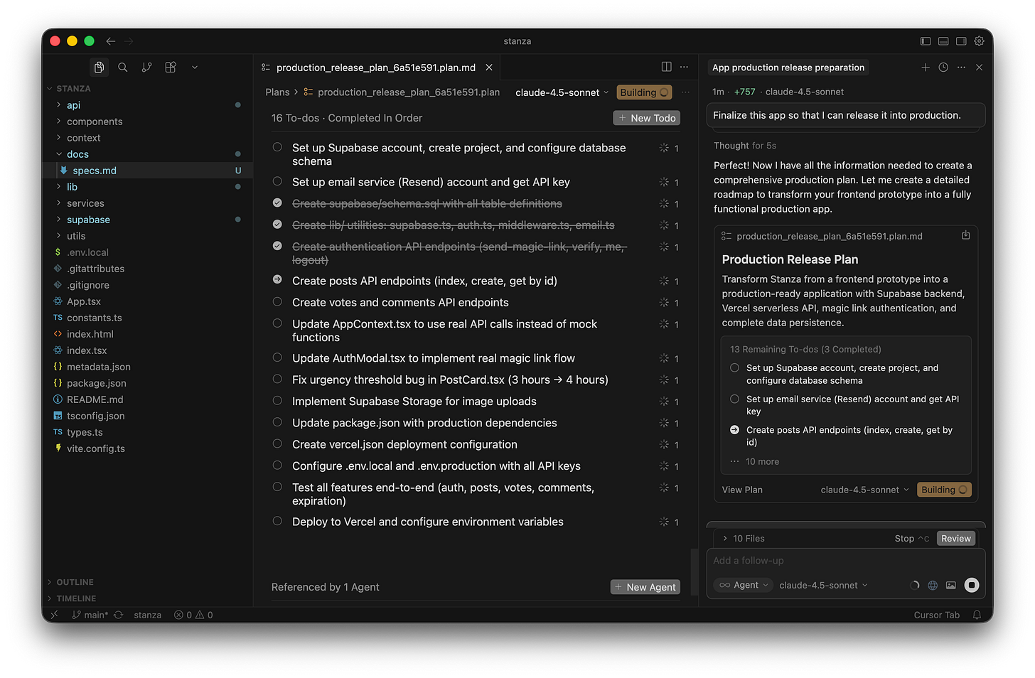 The Cursor interface shows checkmarks next to completed tasks in the checklist while the agent writes code. The Cursor interface shows checkmarks next to completed tasks in the checklist while the agent writes code.