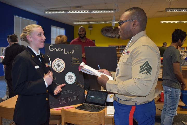 King George High School students participated in a reverse career fair last month, at which local employers interviewed them. Photos courtesy King George County Public Schools.