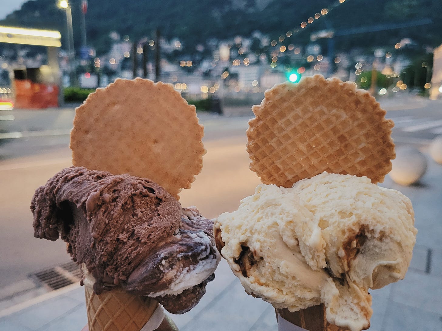 Two gelato cones at sunset in Como Two gelato cones at sunset in Como