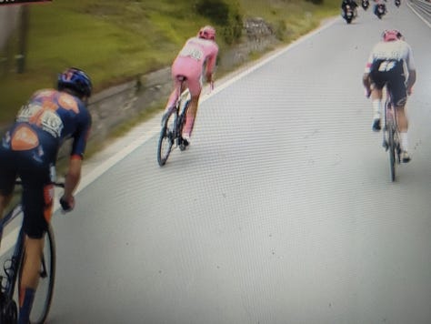 8 shots that show Romain Bardet attacking, being caught and ultimately, finishing second behind Isaac Det Toro on stage 17
