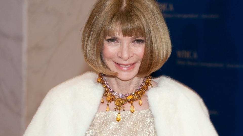 Vogue Editor In Chief, Anna Wintour with her iconic blunt bang haircut