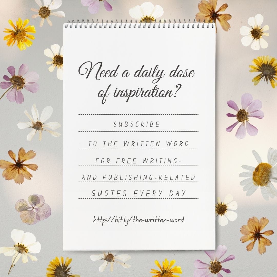 Promo for The Written Word featuring cosmos and a note page urging subscription. Promo for The Written Word featuring cosmos and a note page urging subscription.