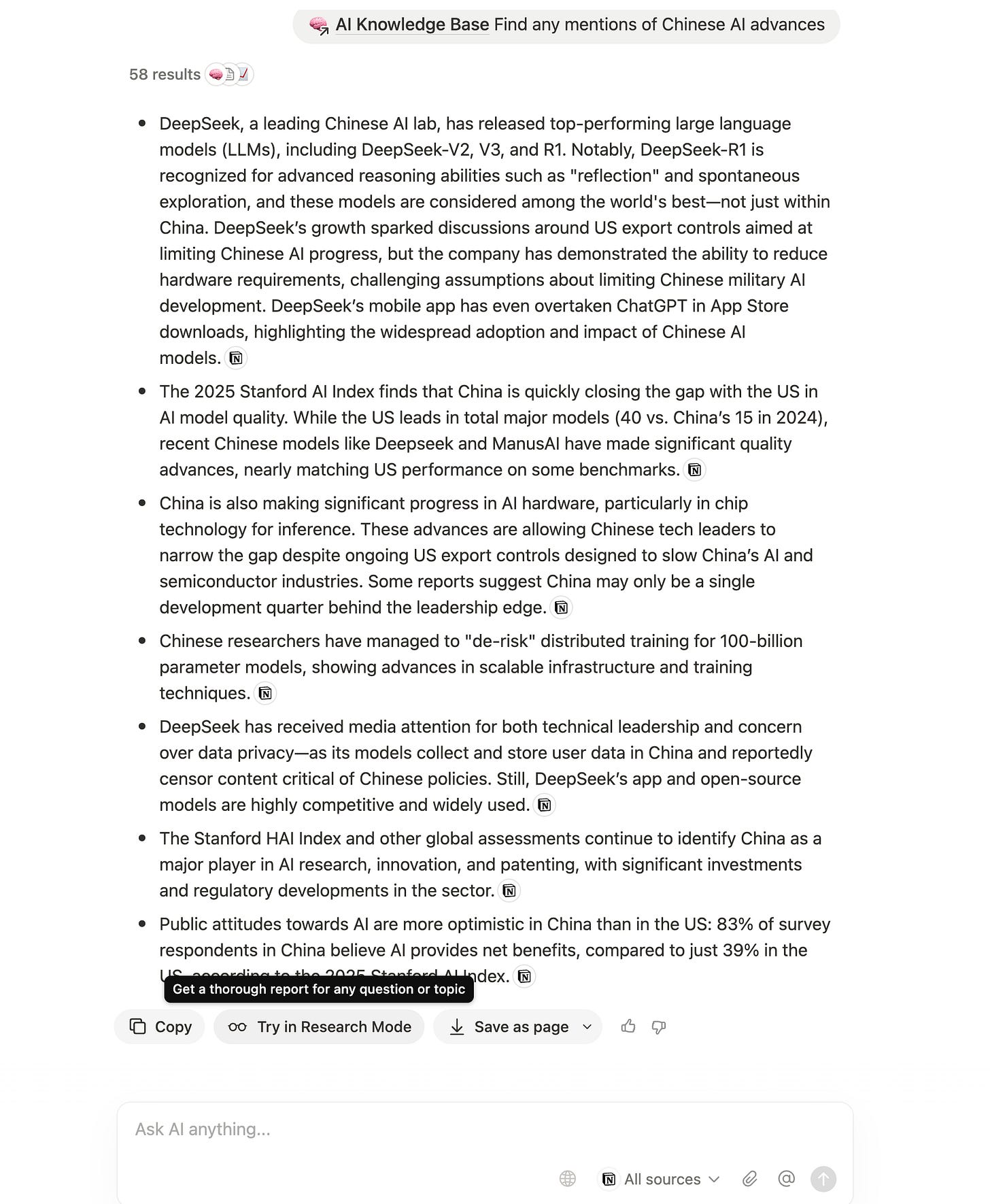 Notion AI mentions of Chinese AI advances