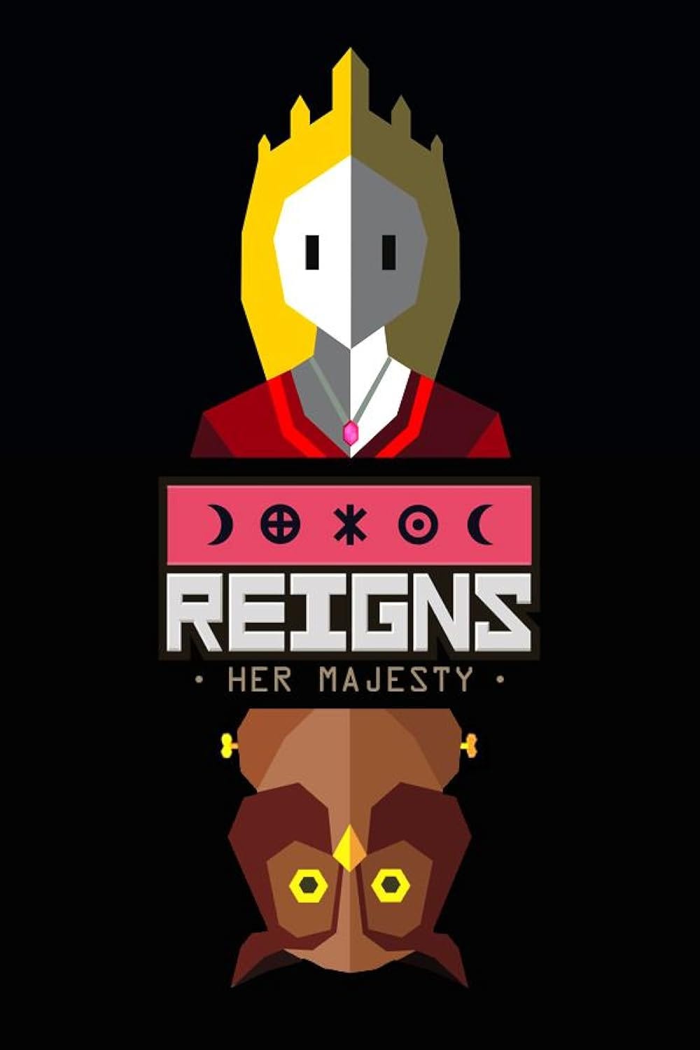 The cover art of Reigns: Her Majesty showing a queen with an owl reflection The cover art of Reigns: Her Majesty showing a queen with an owl reflection