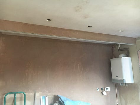 New ceiling and freshly plastered walls