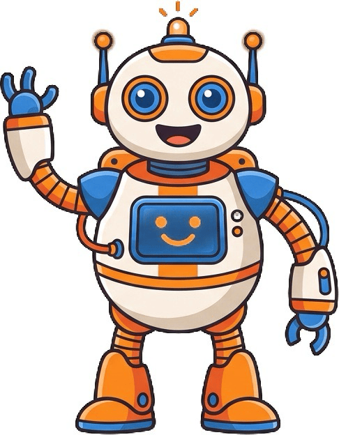 A friendly robot mascot character in flat illustration style A friendly robot mascot character in flat illustration style