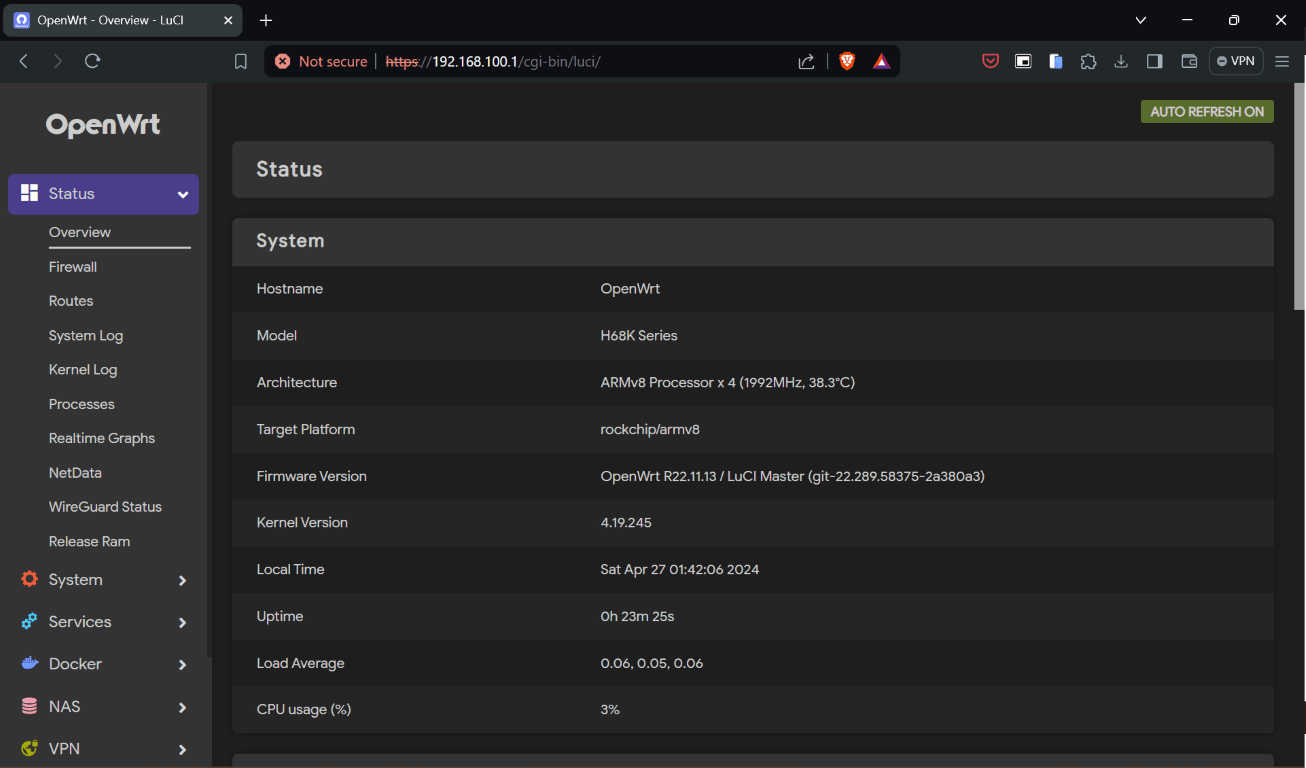 Status overview screen