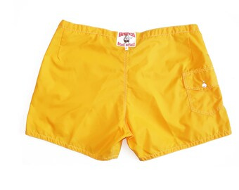 CardiganKing Vintage Boardshorts / Birdwell Shorts / 1970s Birdwell Beach Britches Nylon Yellow Surf Trunks 38 40