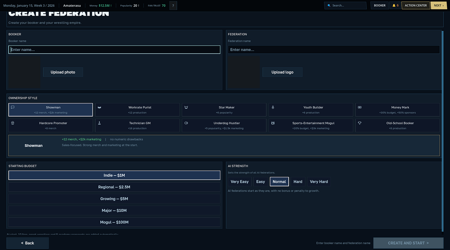 WBS create federation screen with ownership style selection