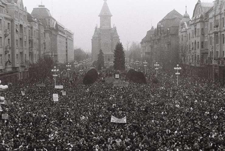 Protests erupting in Timisoara, Western Romania, at the dawn of the bloody Romanian Anti-Communist Revolution in 1989.