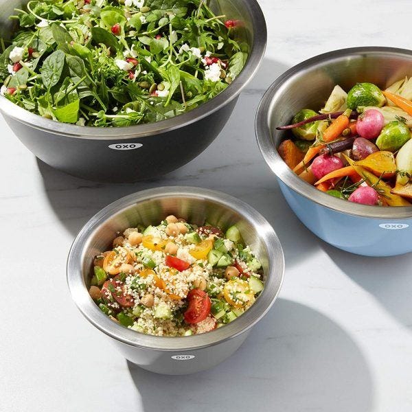 OXO Good Grips 3 Piece Stainless Steel Mixing Bowl Set 2019 hottest holiday kitchen cook gifts OXO Good Grips 3 Piece Stainless Steel Mixing Bowl Set 2019 hottest holiday kitchen cook gifts