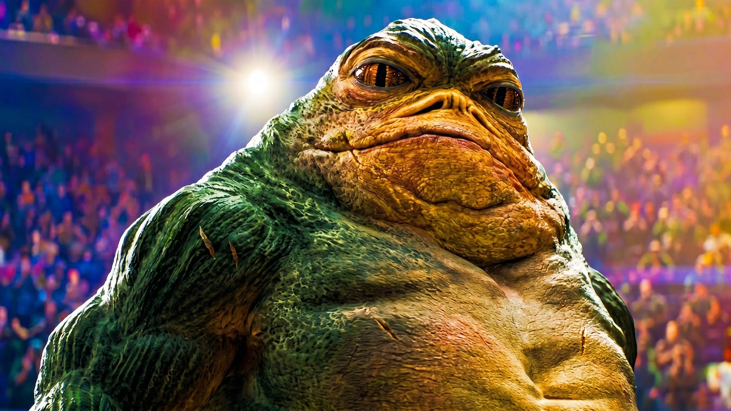 Making Jabba the Hutt's son an English-speaking gladiator certainly was a choice. (Image: Lucasfilm)
