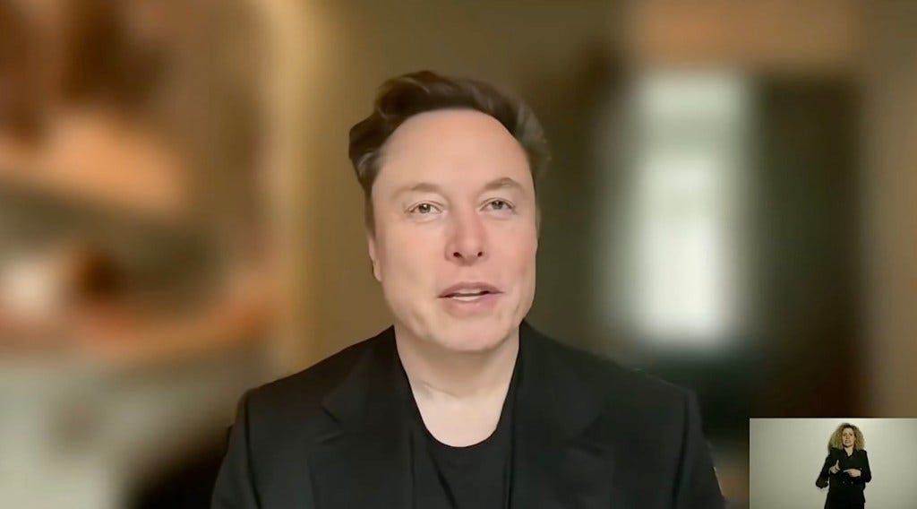 Screenshot of Elon Musk during the virtual rally of Italy's Deputy Prime Minister, Matteo Salvini.