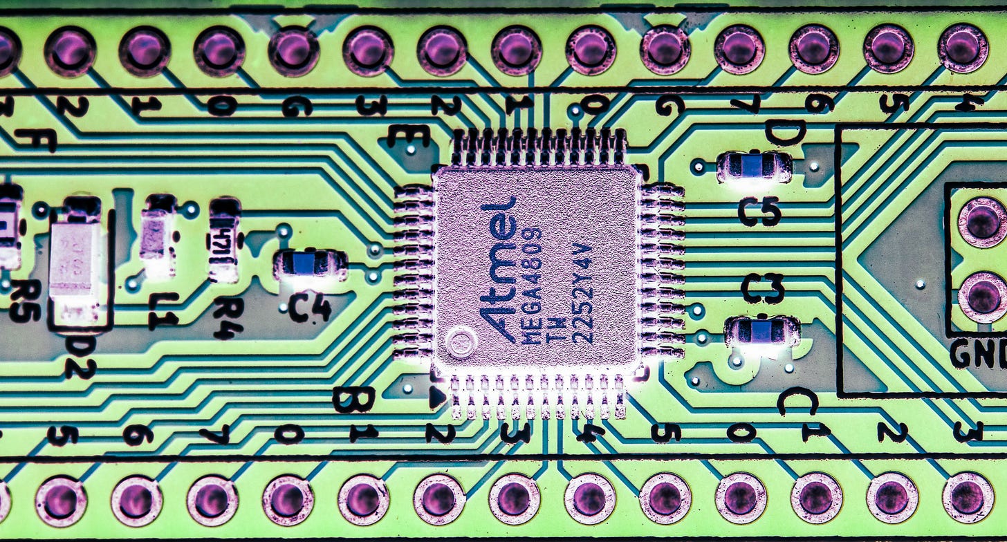 Manipulated image of a printed circuit board - for decorative purposes only.