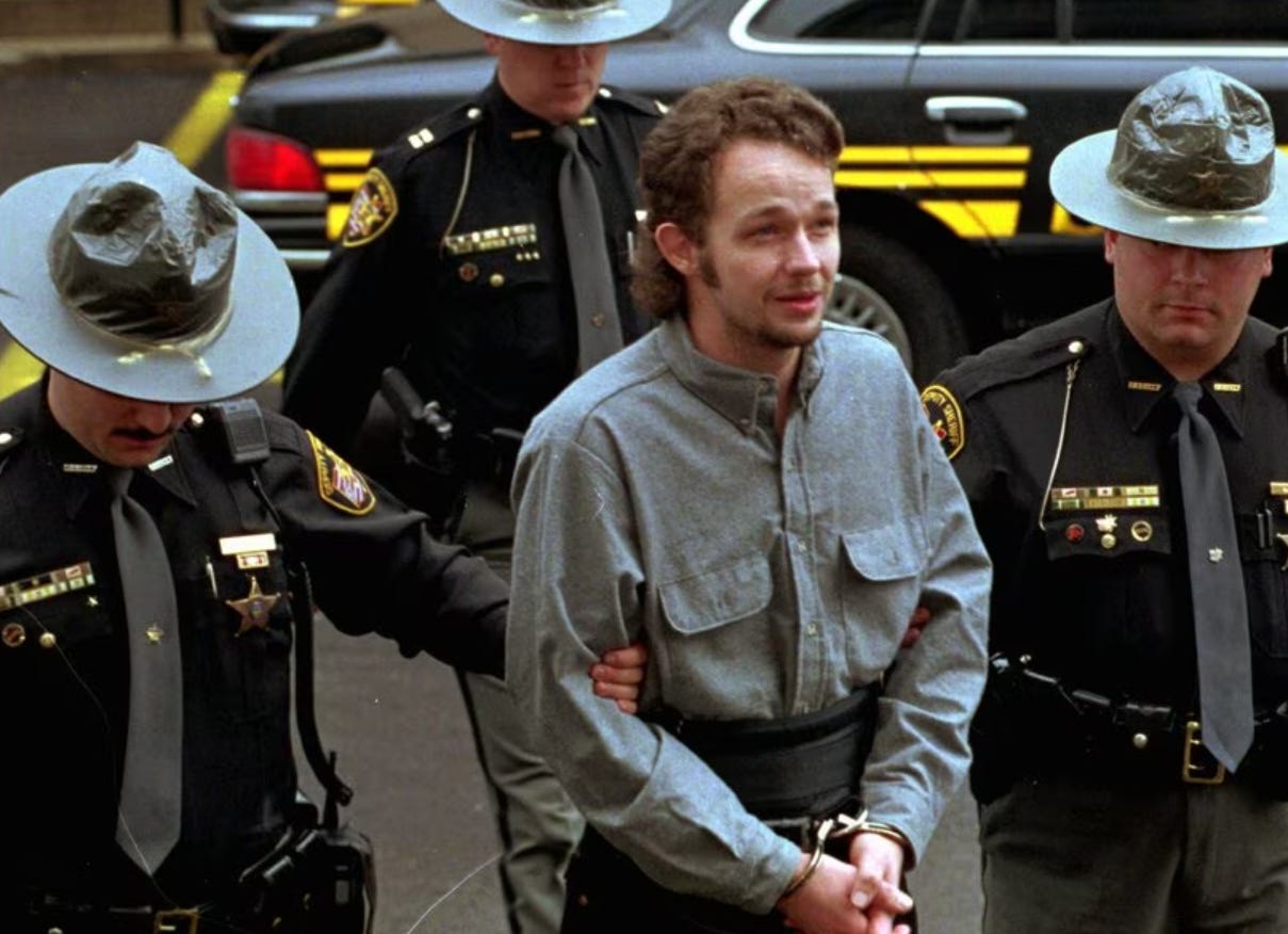 White separatist leader Chevie Kehoe enters court to plead guilty to a shootout in Ohio. The incident ended a years-long crime spree that included the murders of an Arkansas gun dealer and his family, who were robbed to finance the establishment of an ethnostate in the Northwest, 1998 White separatist leader Chevie Kehoe enters court to plead guilty to a shootout in Ohio. The incident ended a years-long crime spree that included the murders of an Arkansas gun dealer and his family, who were robbed to finance the establishment of an ethnostate in the Northwest, 1998