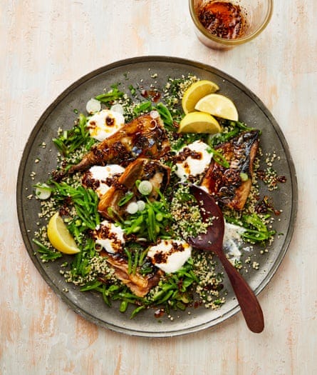Yotam Ottolenghi’s smoked mackerel couscous with horseradish yoghurt.