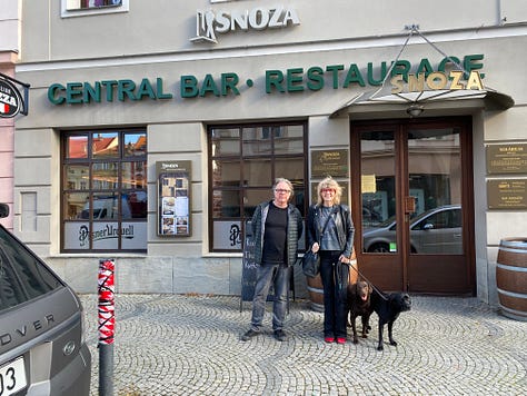 A band and hounds on tour in Europe