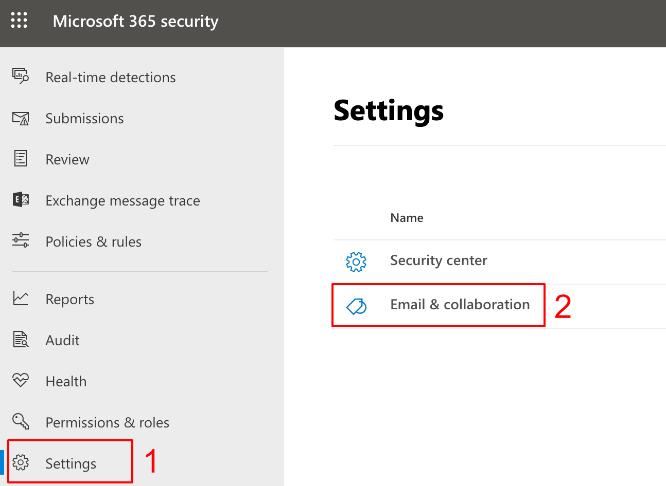Impostazioni Email & Collaboration portale security.microsoft.com Impostazioni Email & Collaboration portale security.microsoft.com