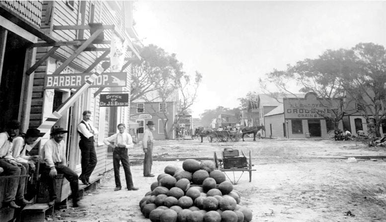 Avenue D business district of early Miami in 1896. Courtesy of HistoryMiami Museum. Avenue D business district of early Miami in 1896. Courtesy of HistoryMiami Museum.
