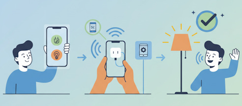 Graphic of a phone controlling a lamp.