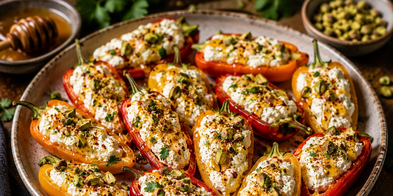 Whipped Feta Stuffed Mini Peppers with Hot Honey