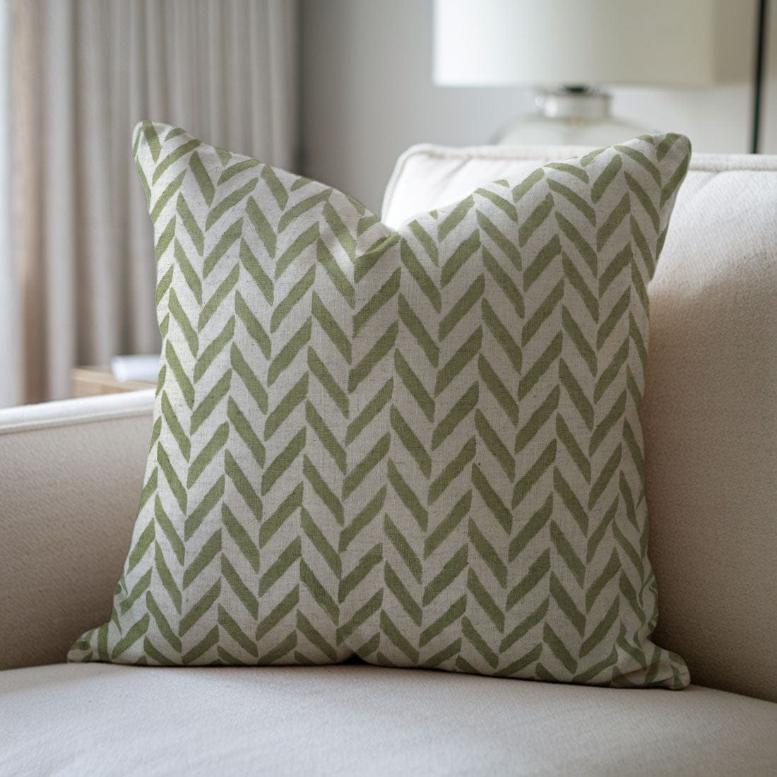 Block Printed Green Leaf Throw Cover - Jheel