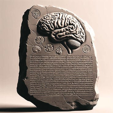 A Rosetta stone with a brain encarving