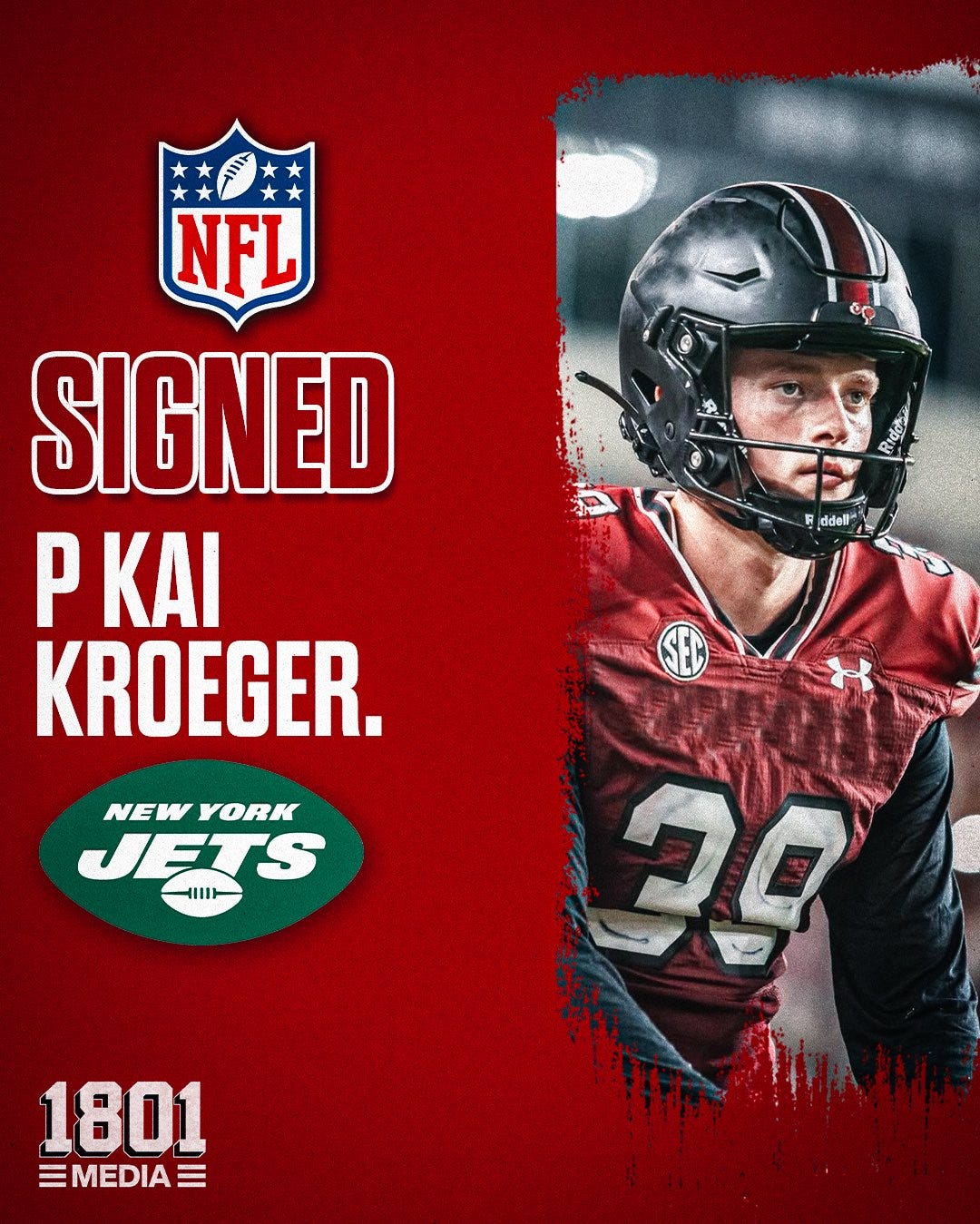 1801 Media on X: "KAI KROEGER IS HEADED TO THE NEW YORK JETS✈️✈️ The  Gamecocks punter joins former OL Zack Bailey in New Jersey.  https://t.co/xjBxzpugfx" / X
