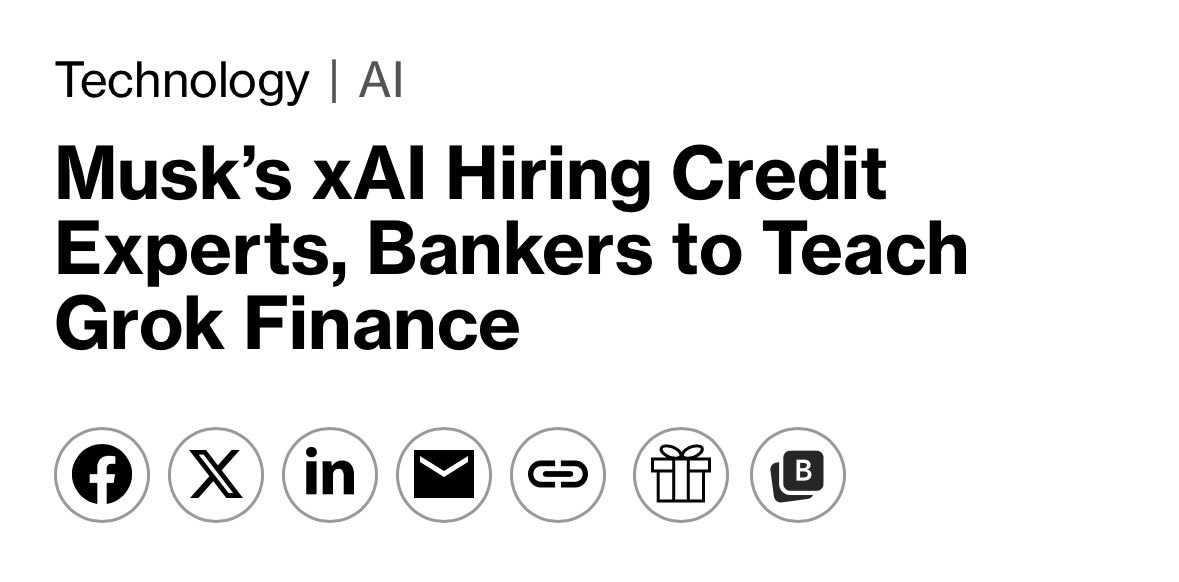 XAI is reportedly hiring credit investors and bankers to help teach finance to Grok All of the big LLM companies are now doing this to advance their model when it comes to XAI is reportedly hiring credit investors and bankers to help teach finance to Grok All of the big LLM companies are now doing this to advance their model when it comes to