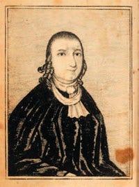 The Public Universal Friend in black clerical robes, white cravat, and no head covering The Public Universal Friend in black clerical robes, white cravat, and no head covering