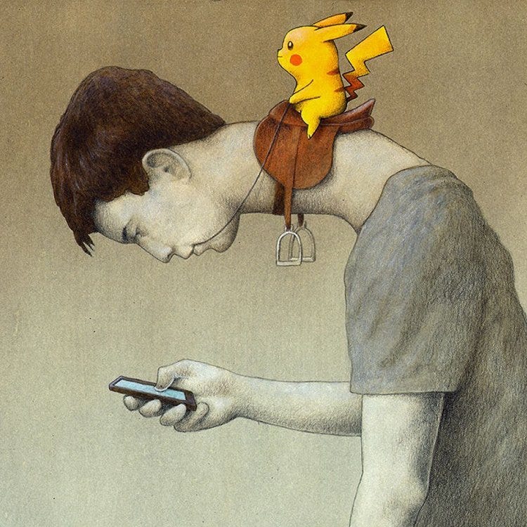Laughing Squid on X: "Satirical Illustration of Pikachu Saddled Up and  Riding on a Human Who is Playing Pokémon GO https://t.co/dBmpvbDSy3  https://t.co/LR6vS0rlME" / X