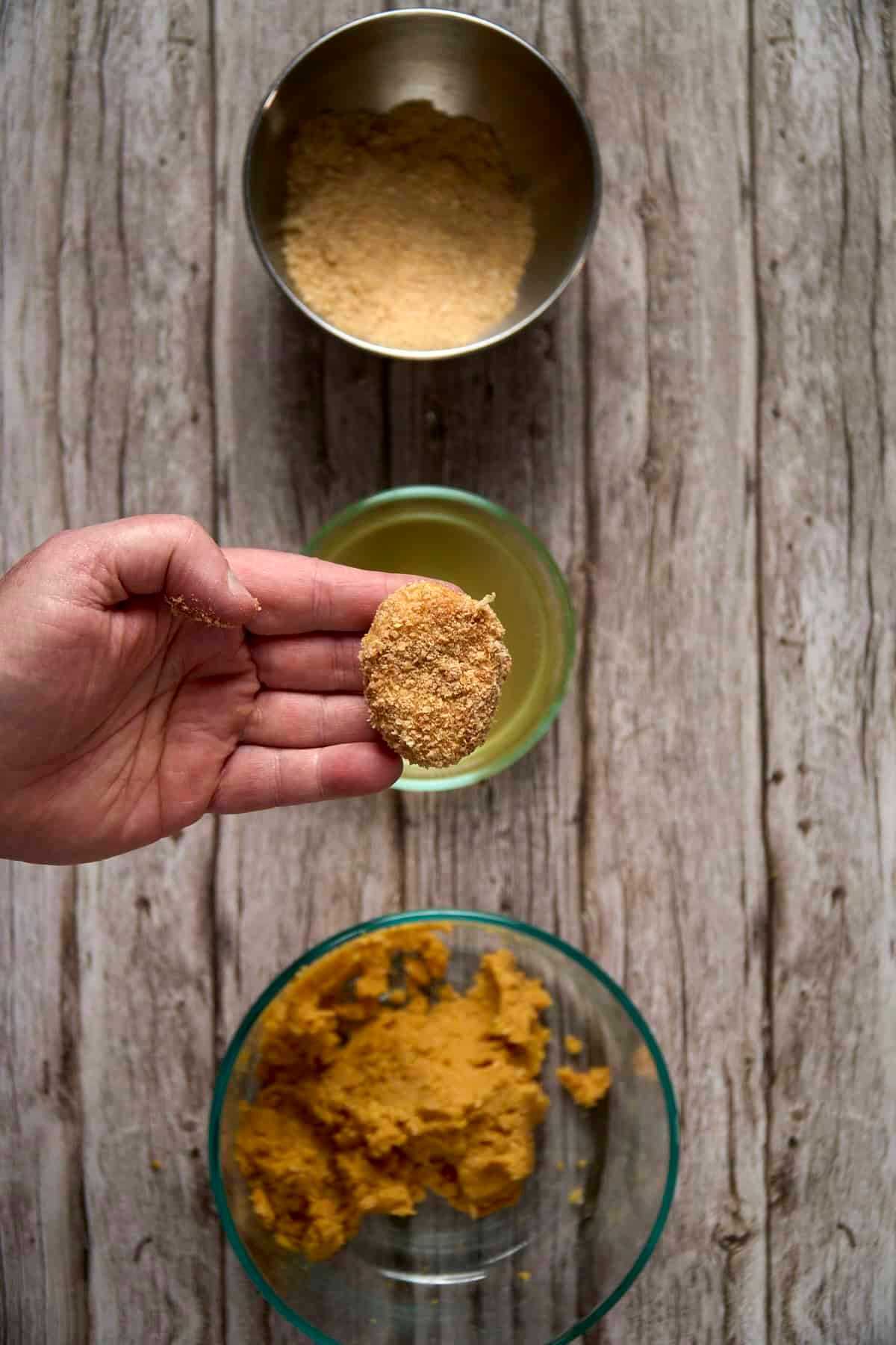 forming a vegan chickpea nugget